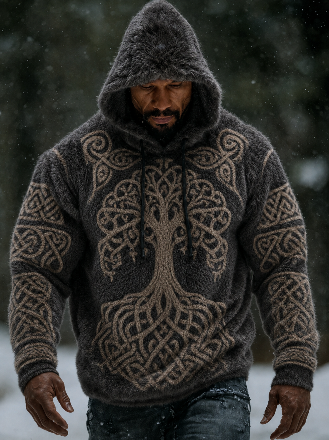 Herrlig vikingavintage keltisk flanellvarmhuvtröja