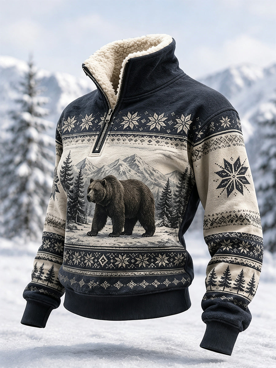 Kvinnors vinter Snöbjörn Print Casual Pälskrage Topp