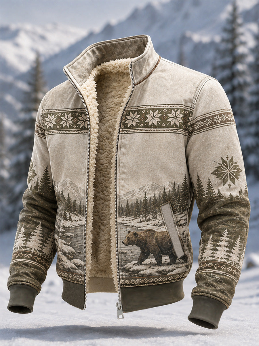 Mäns vinter snöbjörn Skriv ut Casual Composite Fleece Jacka