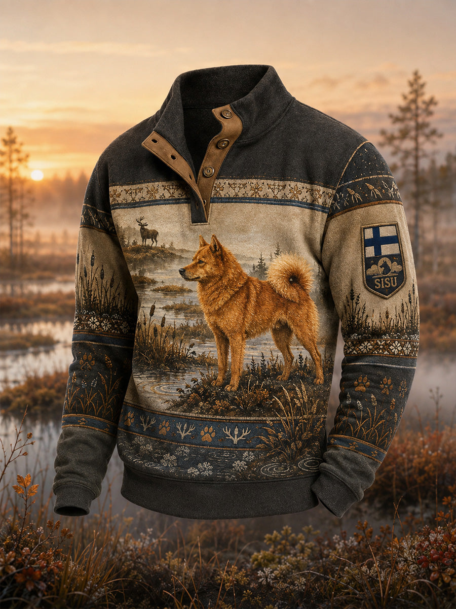 Retrostyle Nordisk jakthund Graphic Print Casual, Bekväm Longsleeve Sweatshirt