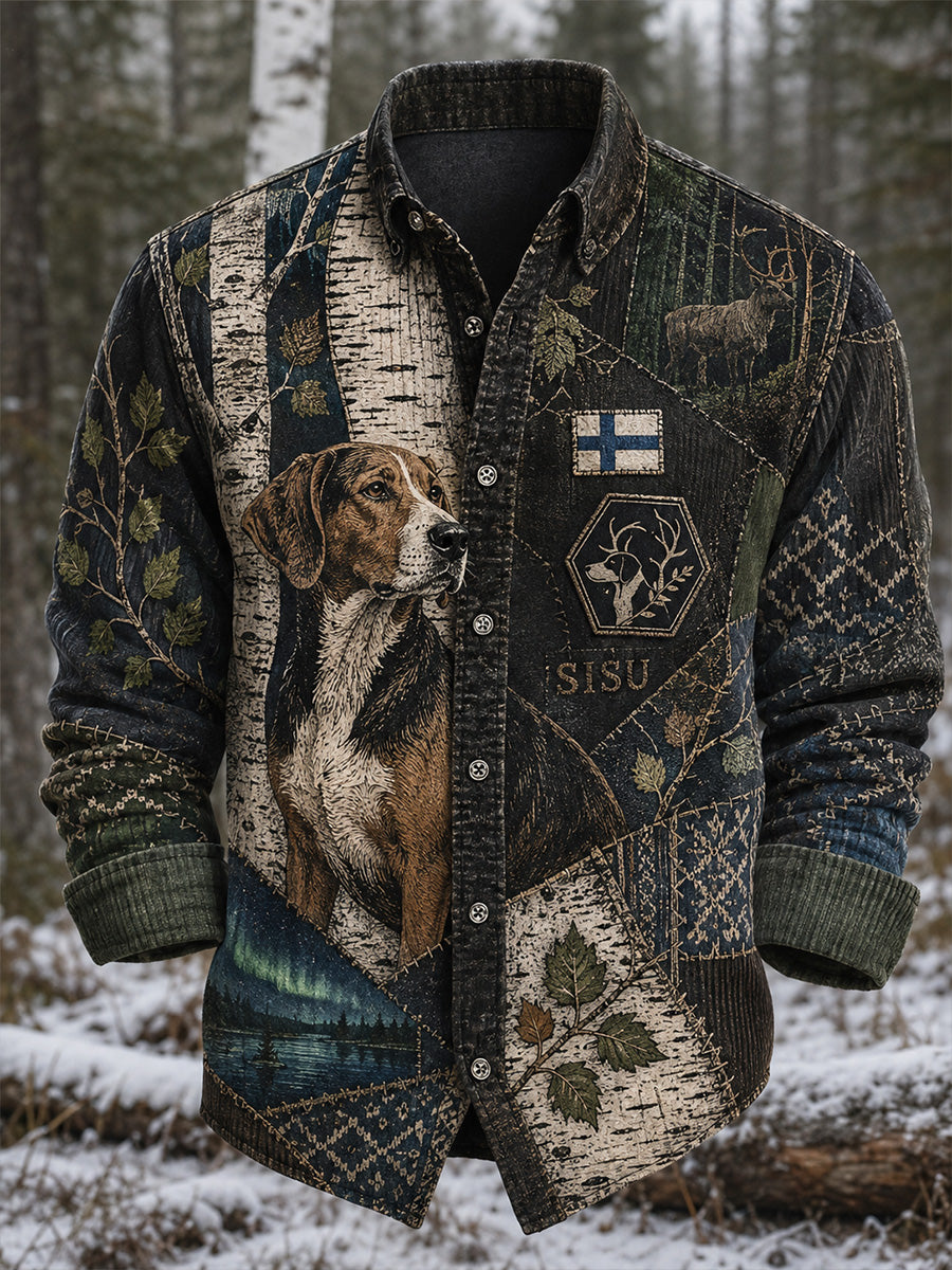 Retrostil finländsk nordisk hundkonsttryck avslappnad, bekväm långärmad tröja