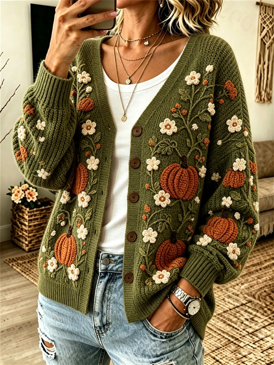 Kvinnors fall pumpor Floral Print Mysig Cardigan