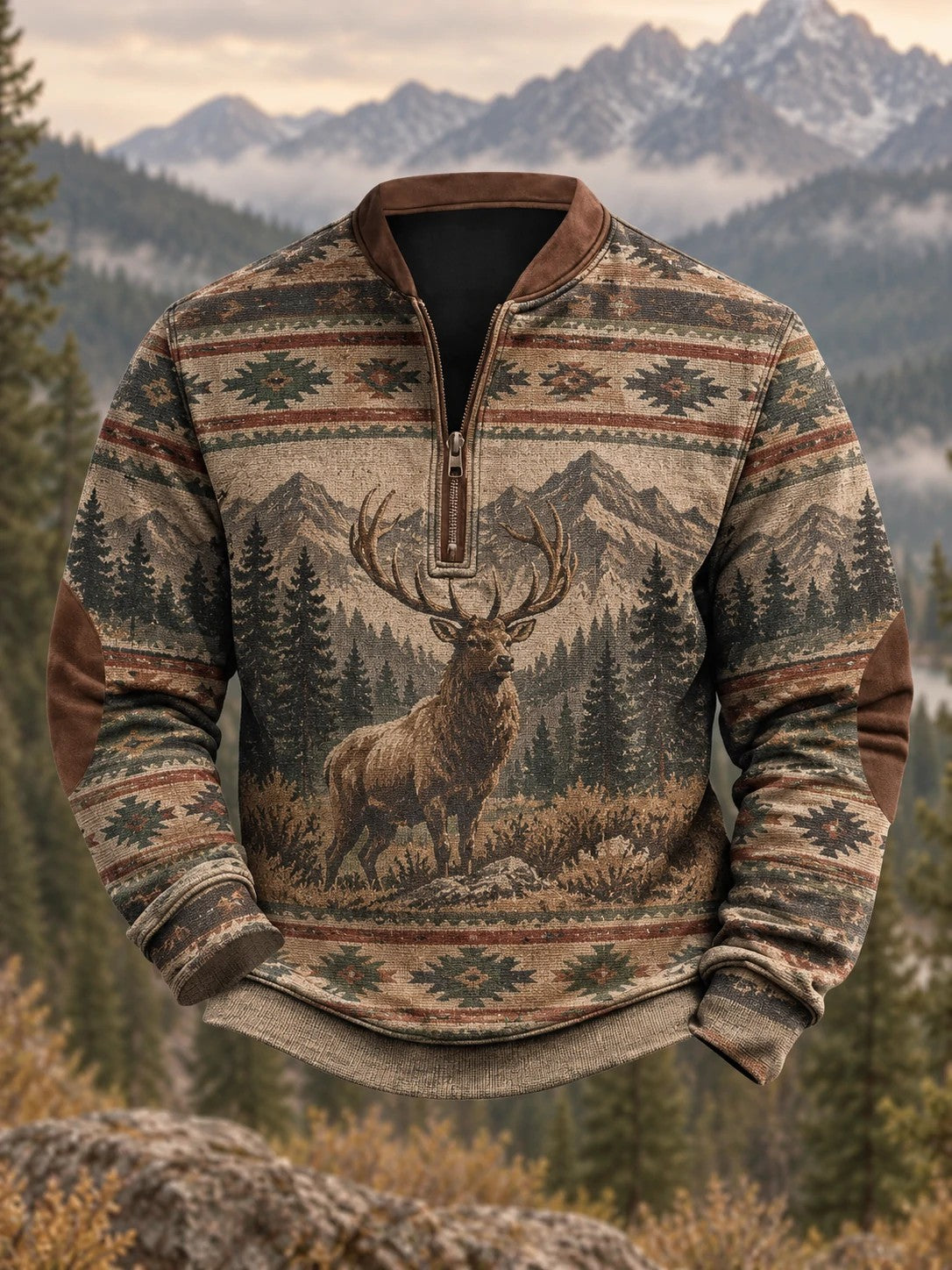 Mäns Retro Western Tryckt sweathirt