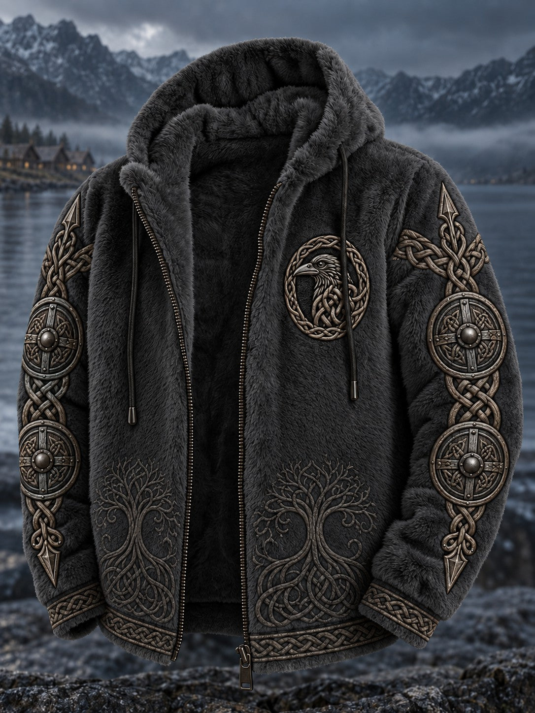 Mans Viking-tryckt flanellkappa