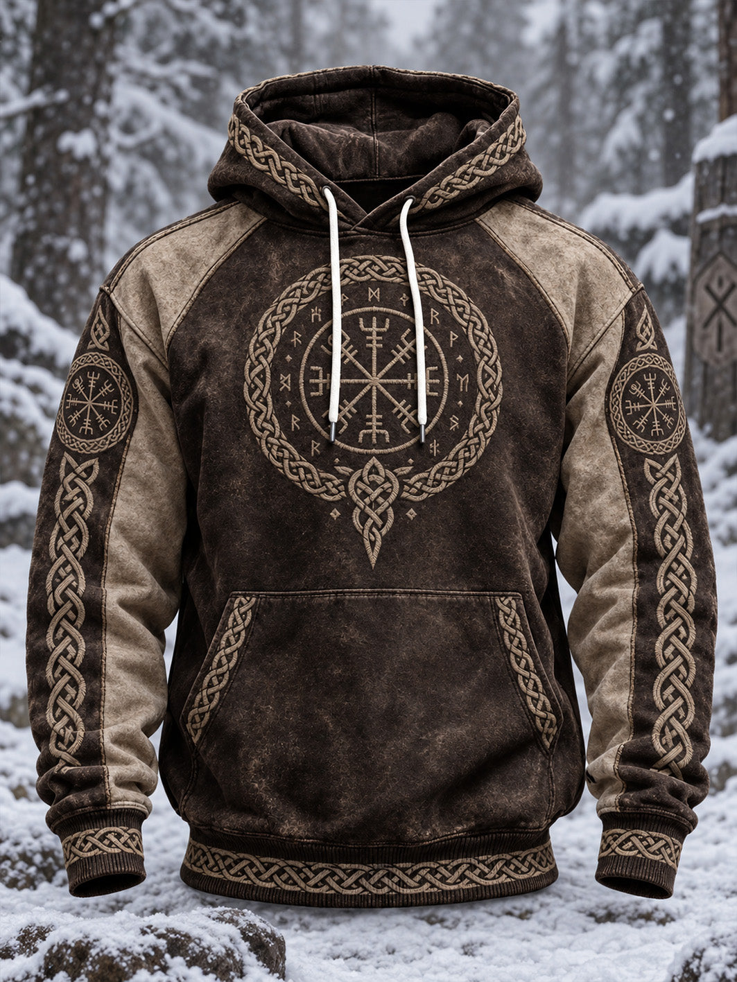 Kvinnlig retro-vikingamönstrad tryckt casual-hoodie