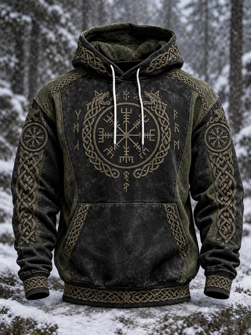 Kvinnlig retro-vikingamönstrad tryckt casual-hoodie