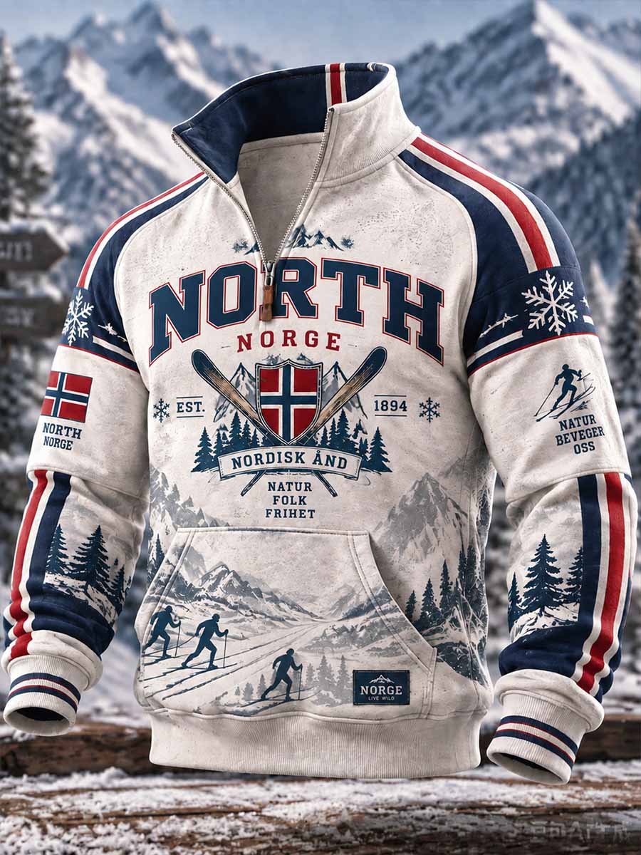 Herrtröja med retroprint av skidmotiv
