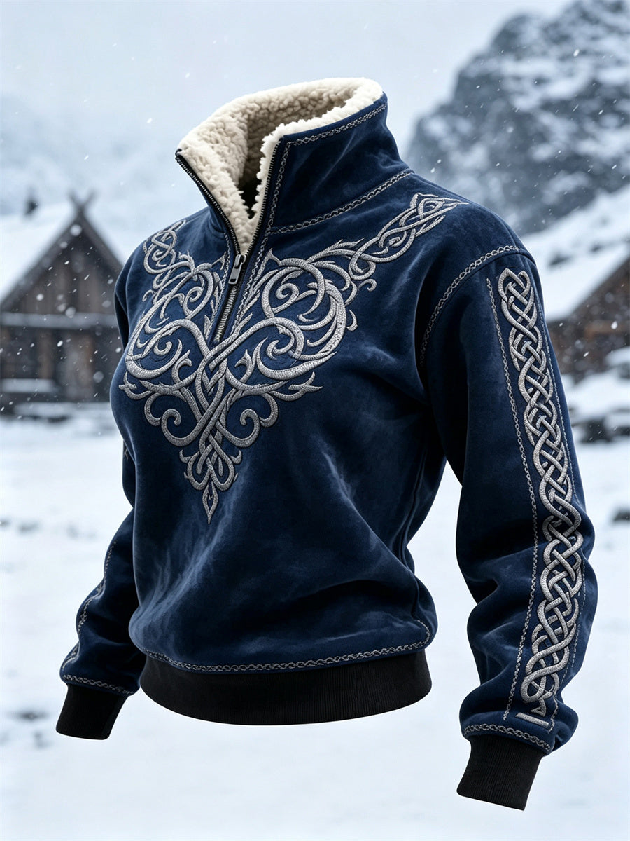 Kvinnors Vintage Viking klass keltisk knop Skriv ut mysigt pälskrage topp