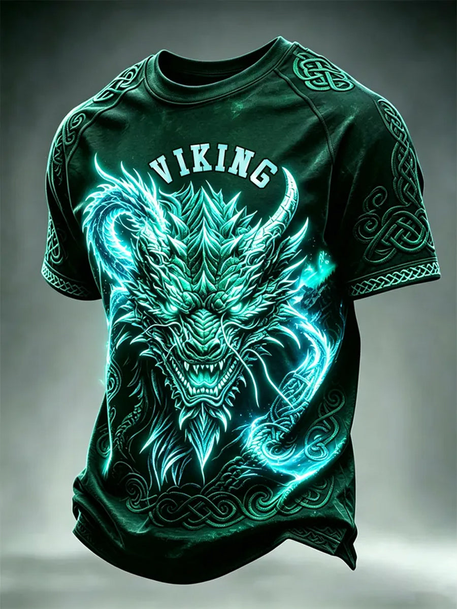 Mäns Viking Printed Casual korta ärmar t-shirt
