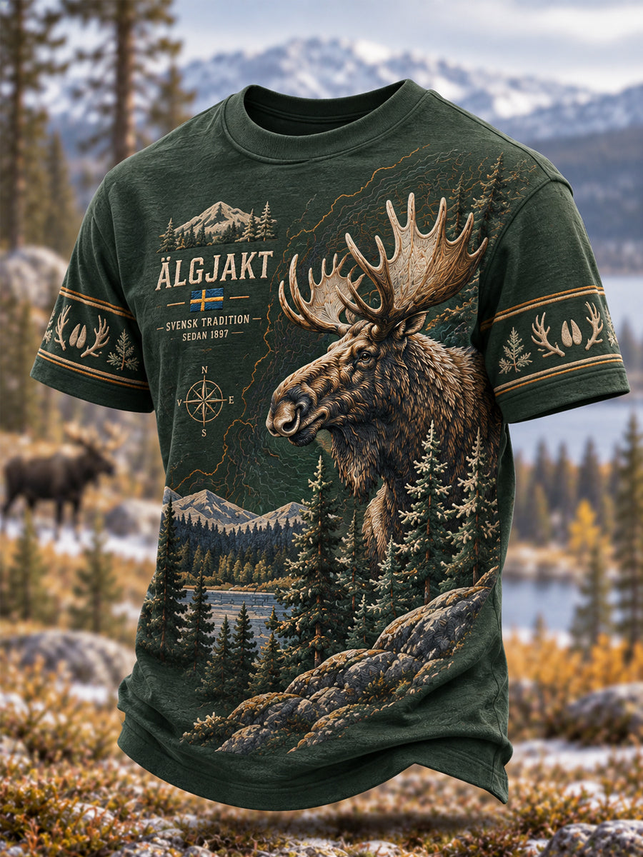 Mäns svenska Älgjakt Print Casual Tee