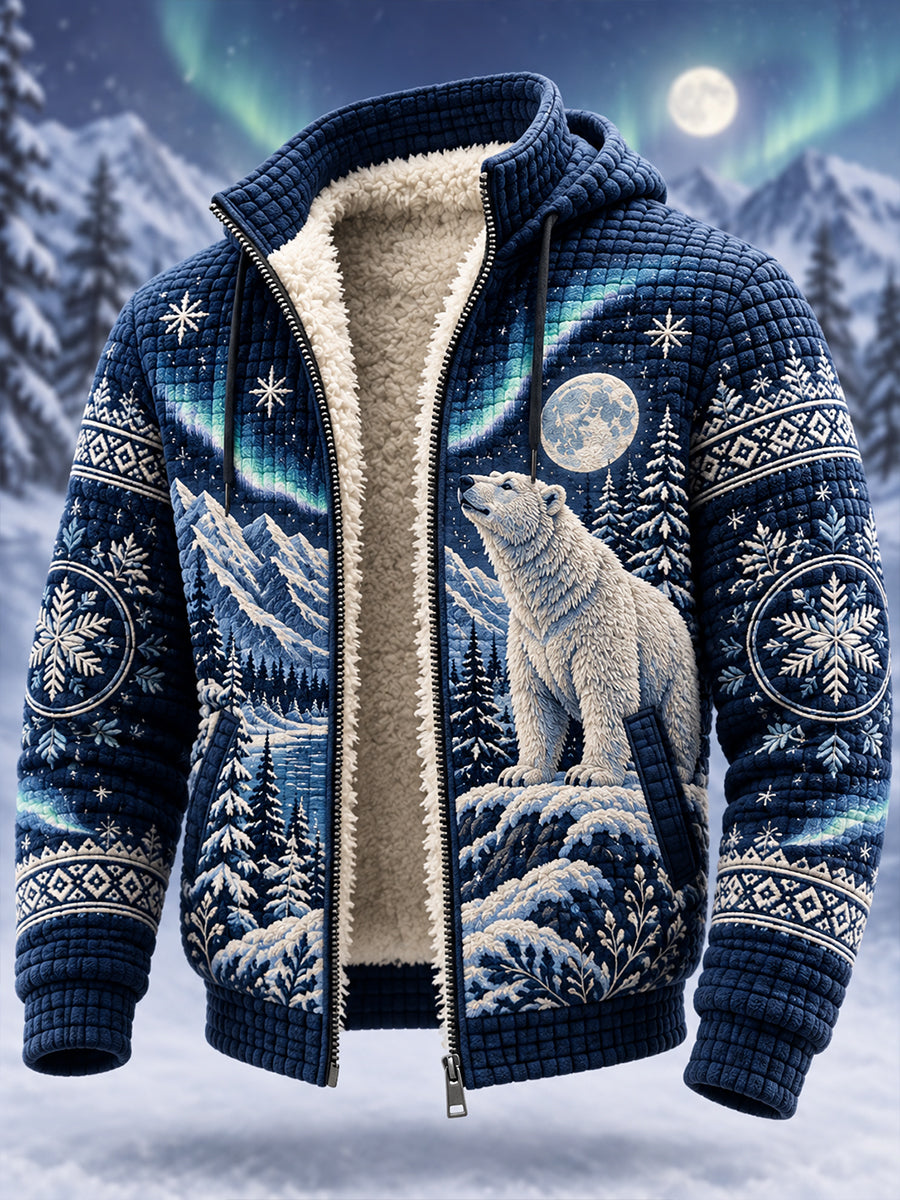 Herrjacka med nordisk skogsdyr, fodrad med fleece och med huva