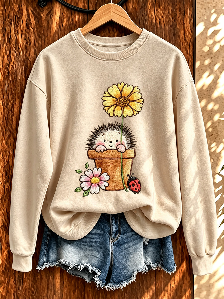 Söt sweatshirt för kvinnor med igelkotsmönster