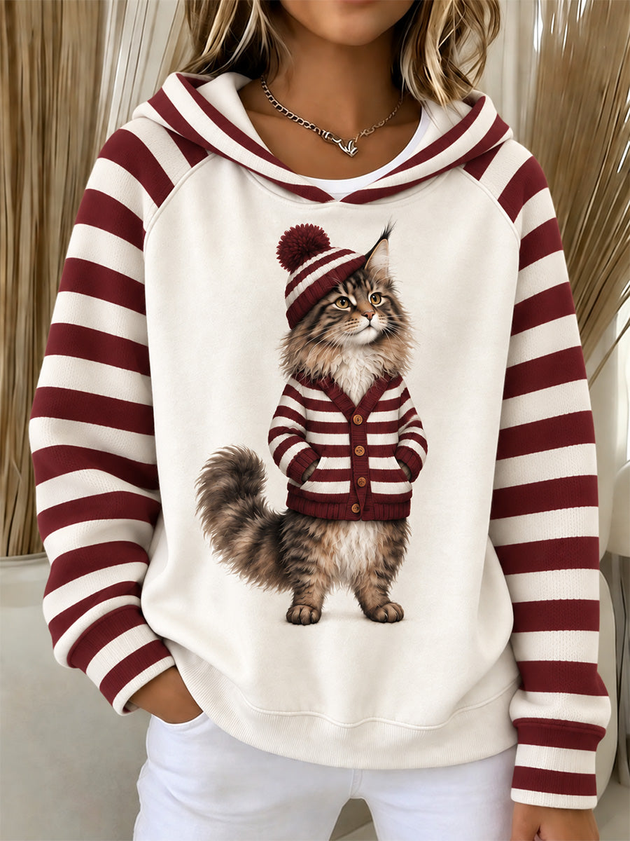 Kvinnors söta vinterkatt Print Casual Lång ärm skjjorta