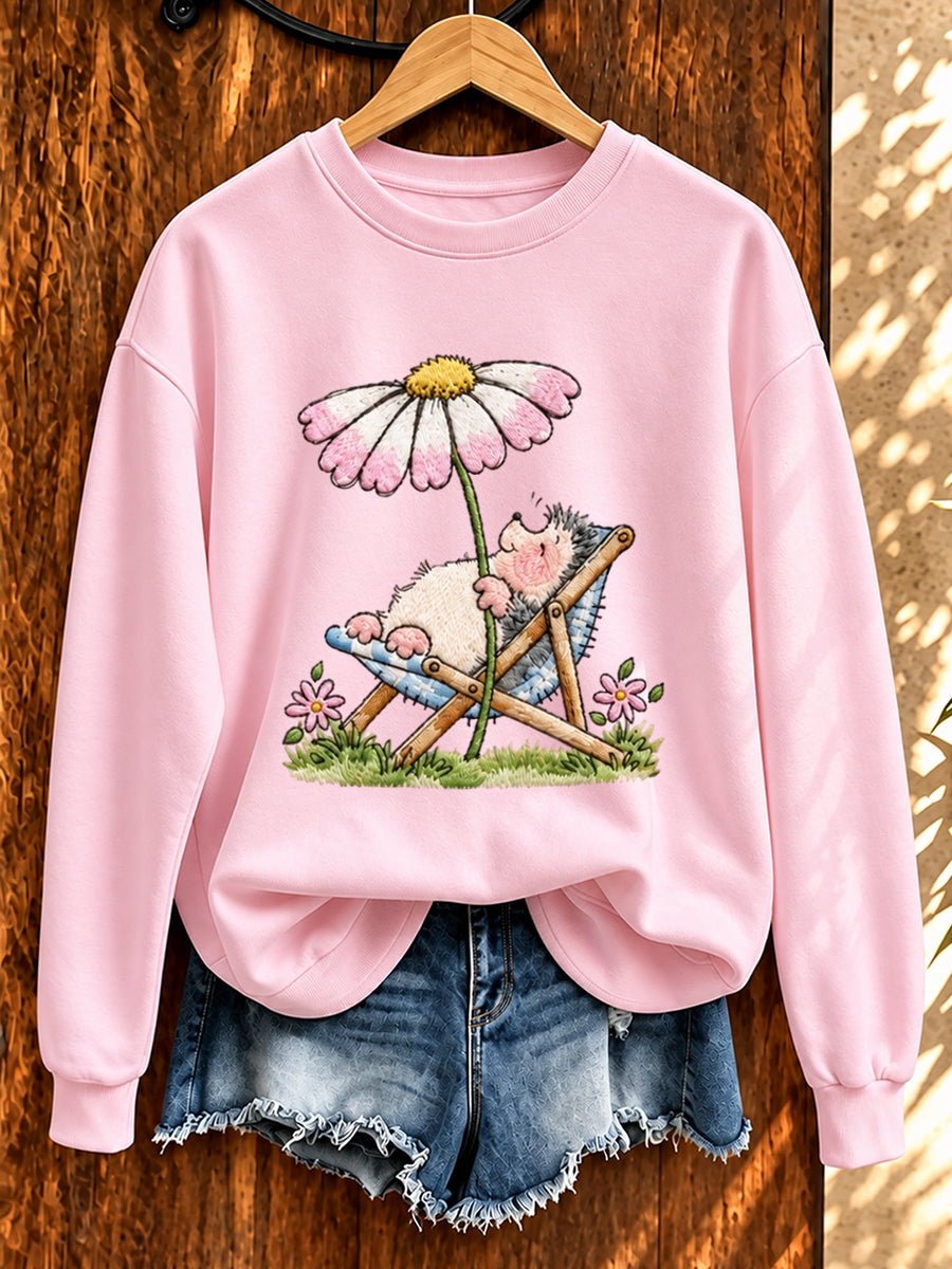 Söt sweatshirt för kvinnor med igelkotsmönster