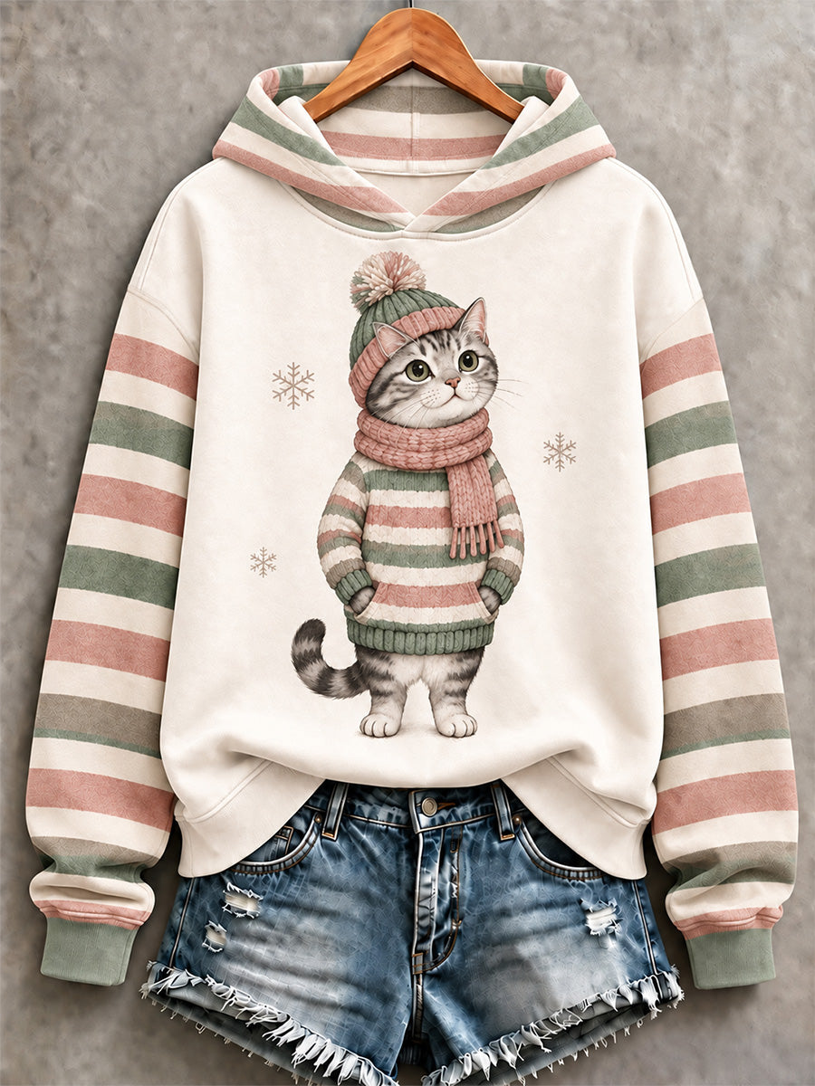 Kvinnors söta vinterkatt Print Casual Sweatshirt