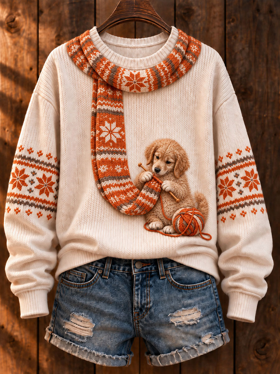 Kvinnor "Hun sticka en halsduk" Golden Retriever konst-Print Casual Tröjar
