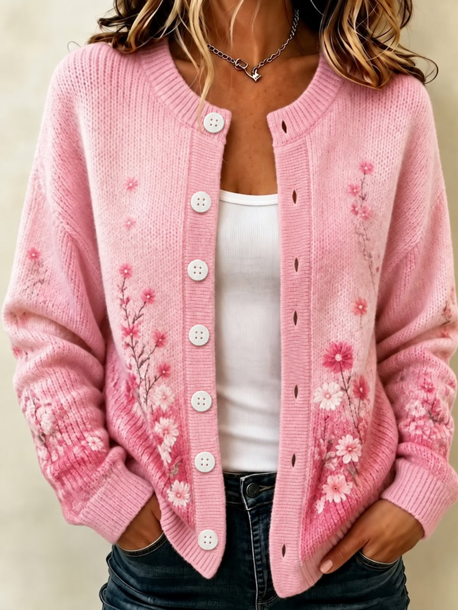 Kvinnors bröstcancer medvetenhet stöd rosa blommor Cardigan