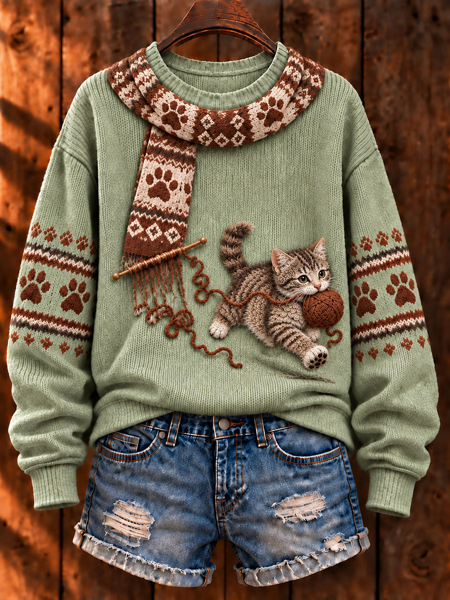 Kvinnors "Mischievous Kitty" Tabby katt konst Print Casual Tröjar