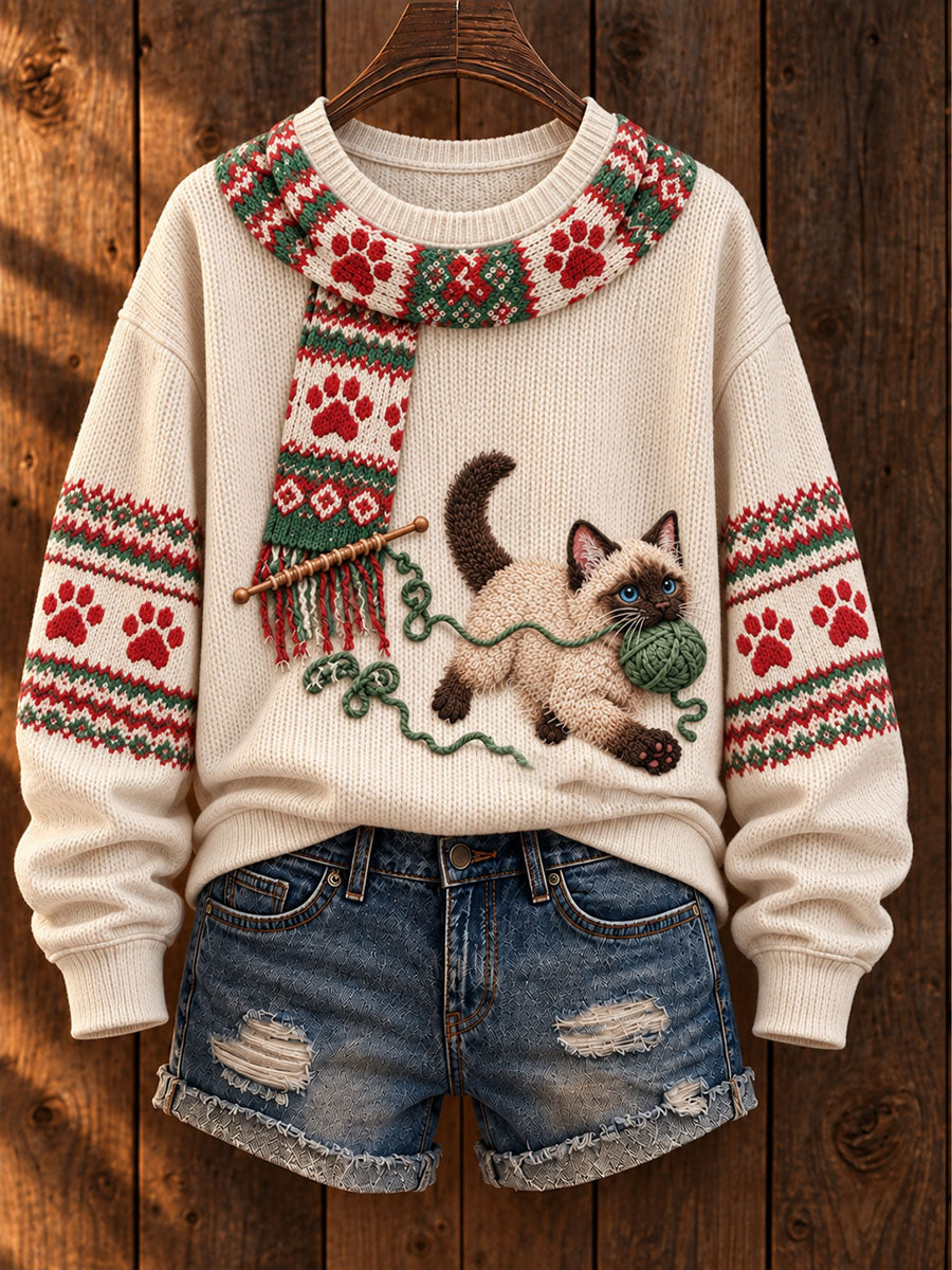 Kvinnors "Mischievous Kitty" Siamese katt konst Print Casual Tröjar
