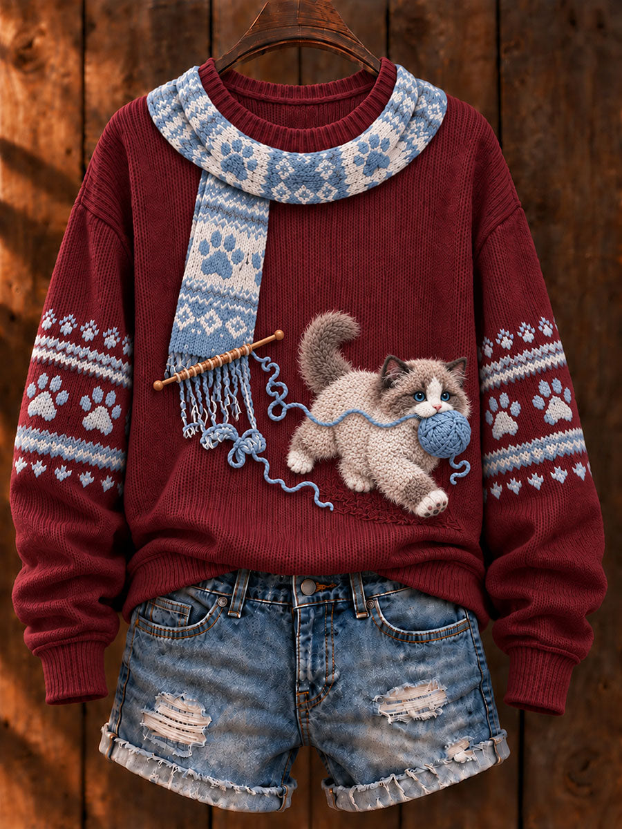 Kvinnors "Mischievous Kitty" Ragdoll katt konst Print Casual Tröjar