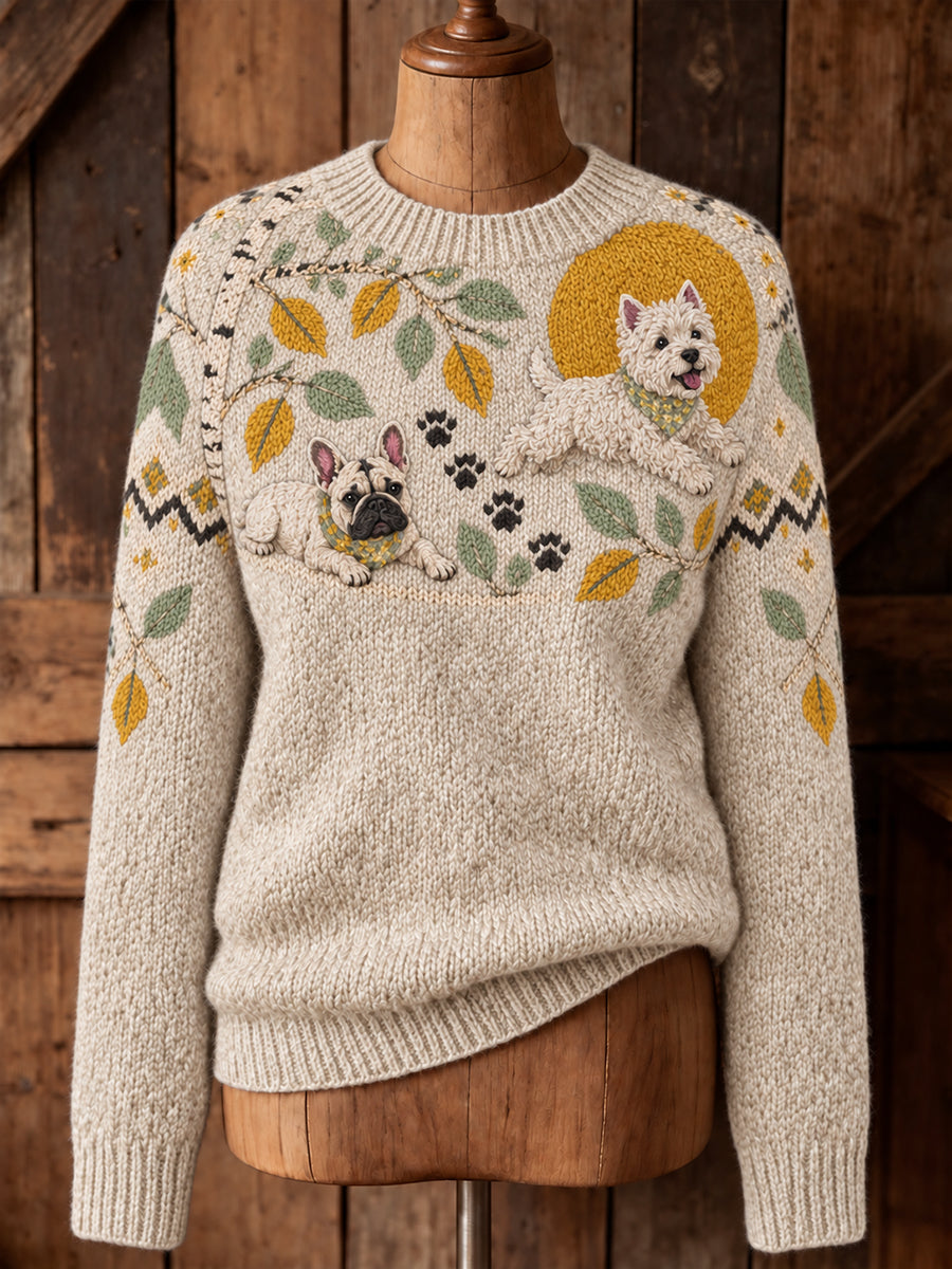 Kvinnors Vintage-stil djur mässan Isle Skriv ut bekväm besättning hals tröjar