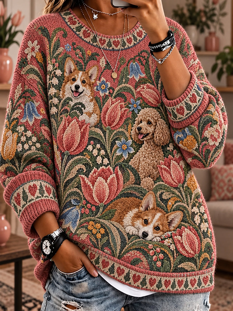 Damtröja i vintagestil med djurmönster i Fair Isle-design och bekväm rund hals