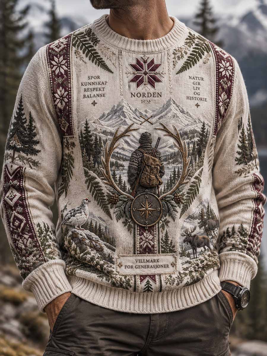 Herrtröja med mönster i vintagestil – Jaktens säsong