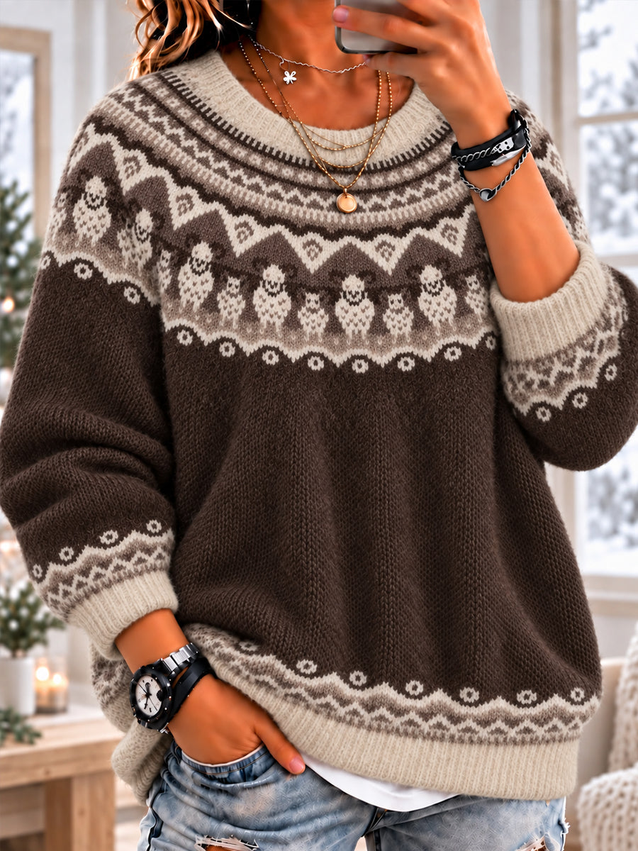 Kvinnors Fair Isle Countryside Får lång ärm Crewneck tröjar