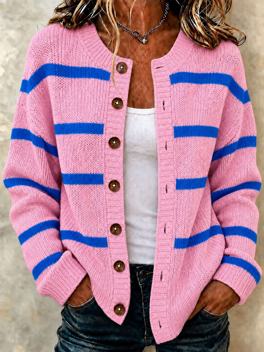Kvinnors randiga tryck Casual Cardigan
