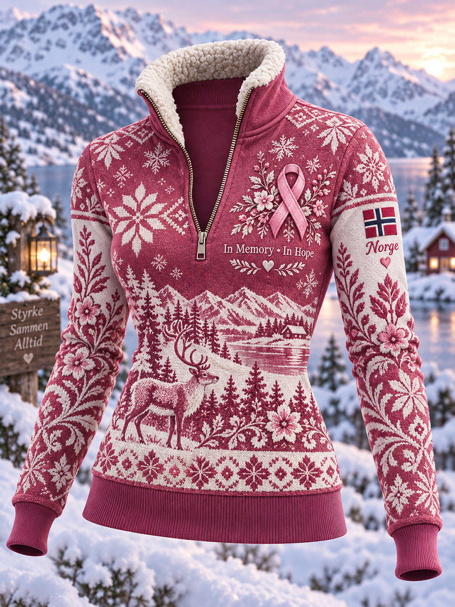 Kvinnors Fleece-Lined Turtleneck Sweatshirt med bröstcancer medvetenhet Skriv