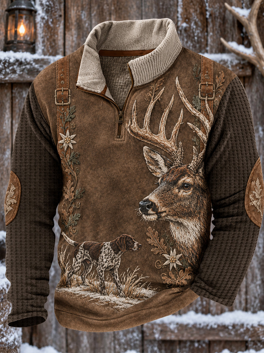 Retro Nordic-Western Animal Art Graphic Casual Jacka med pälskrager