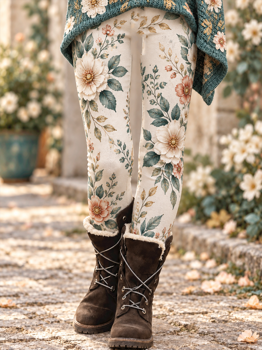 Damer Höst/Vinter Blommigt Konstmönster Tryckta Velvet-Leggings