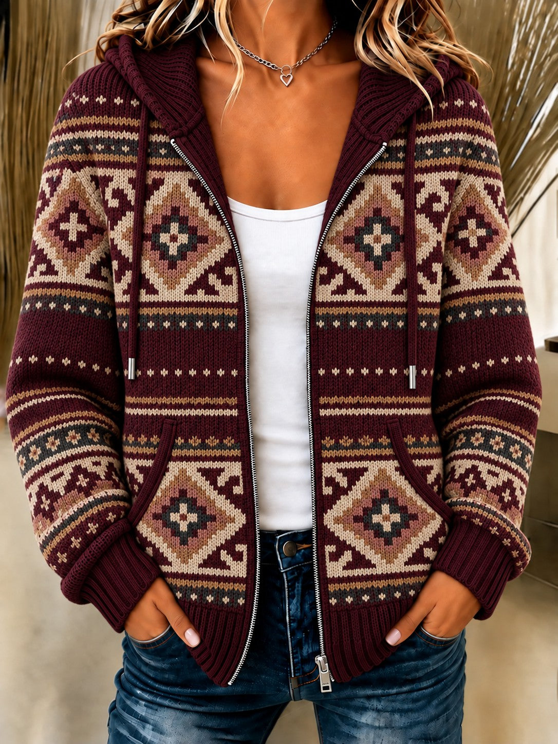 Mjuk stickad hoodie för kvinnor