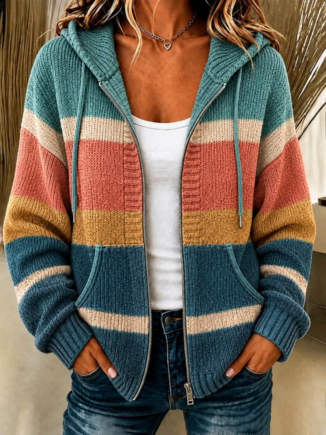 Mjuk stickad hoodie för kvinnor