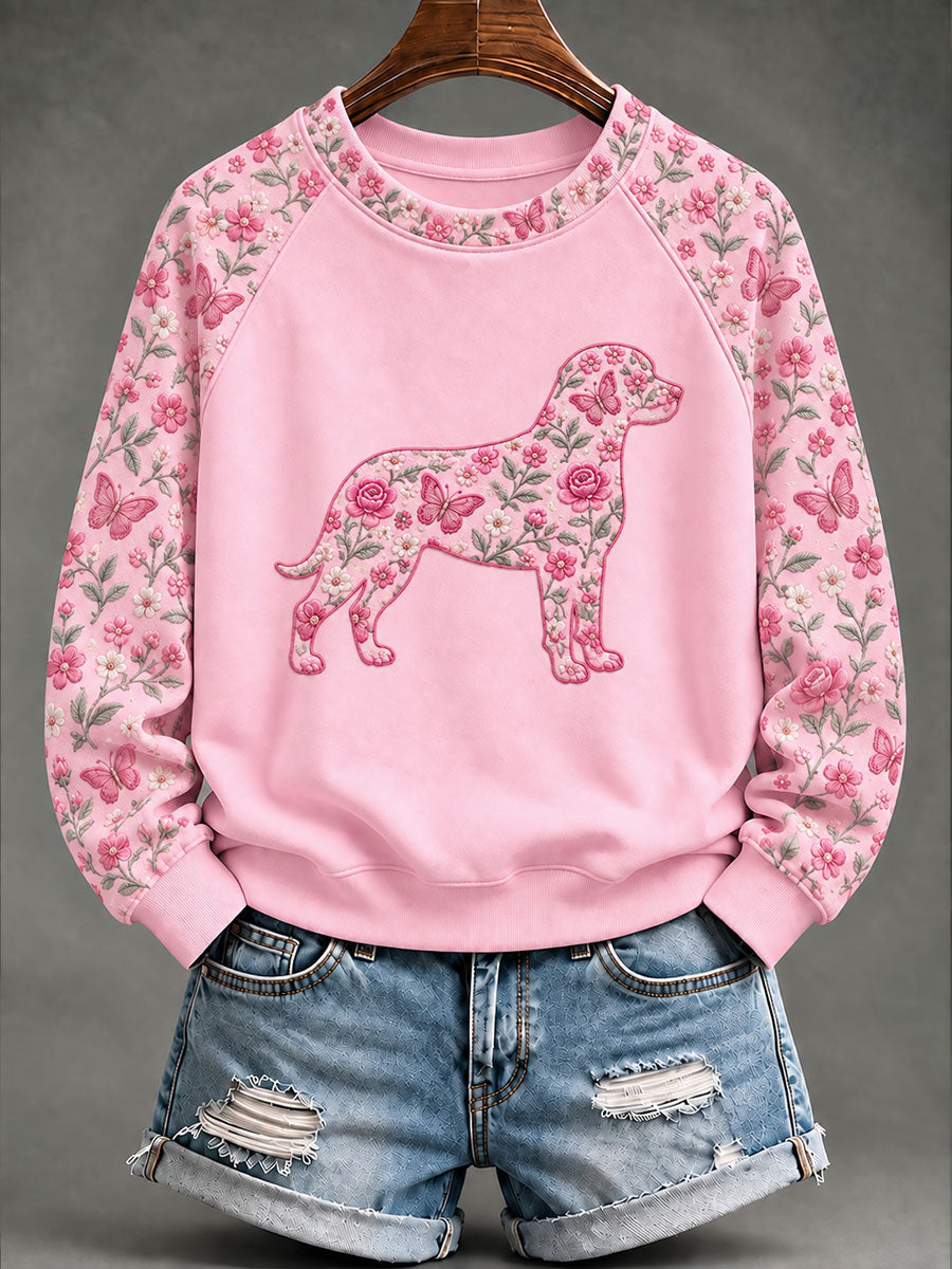 Kvinnors bröstcancer Rottweiler Floral Print Casual Sweatshirt