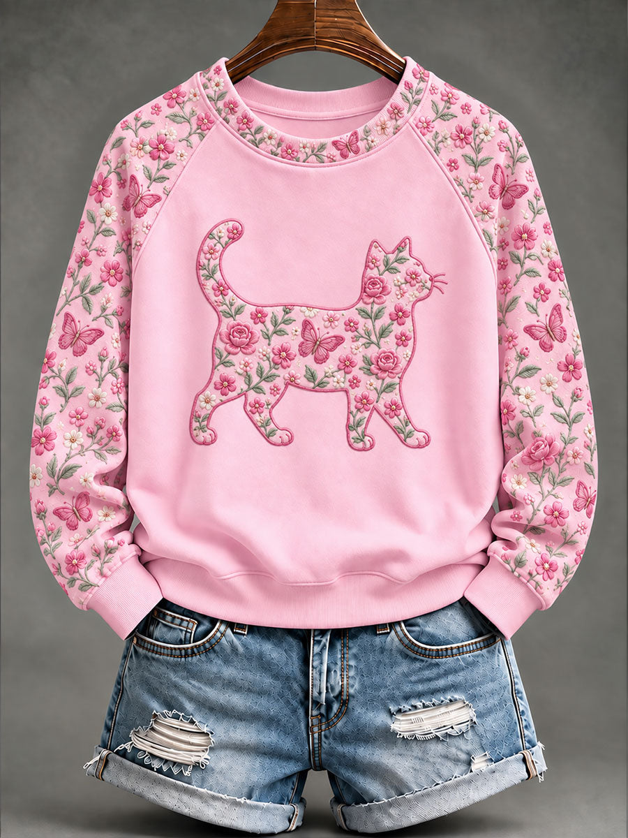 Kvinnor bröstcancer katt blommigt Print Casual Sweatshirt