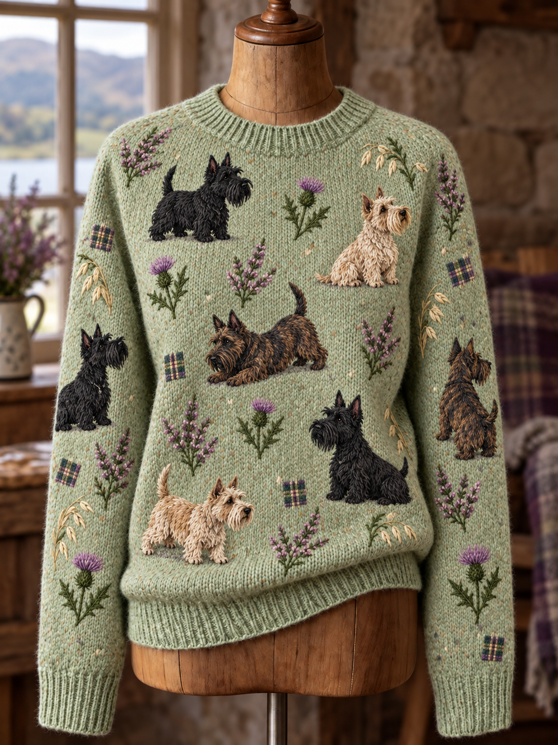 Damsweater med djurmönster och rund hals