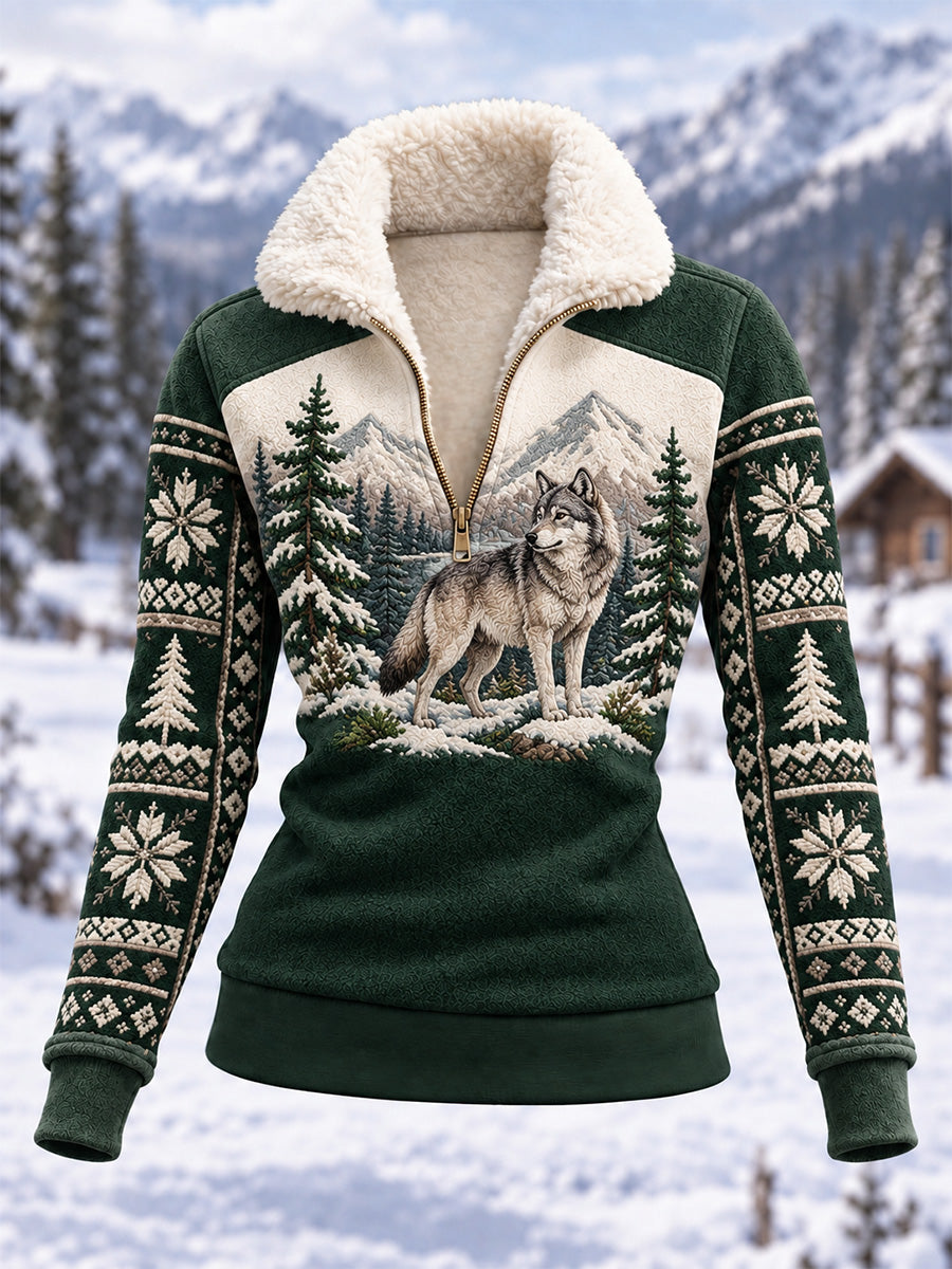 Kvinnors vintervarg Print Casual Composite Fleece Hoodie Huda