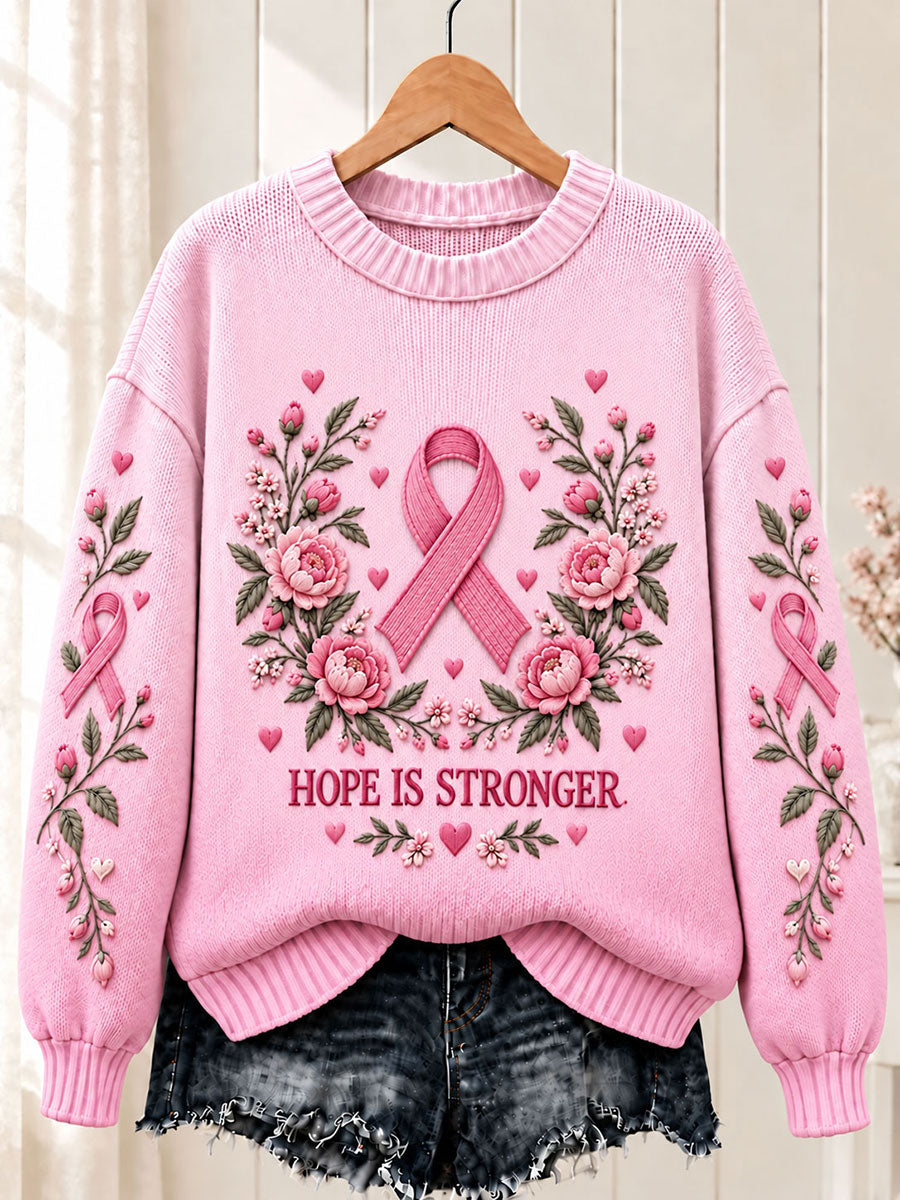 Kvinnors bröstcancer rosa band blomster besättning hals tröjar