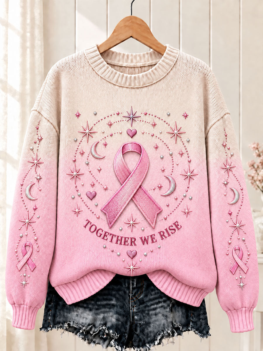 Dammens bröstcancertröja med rosa rosett och rund halsringning