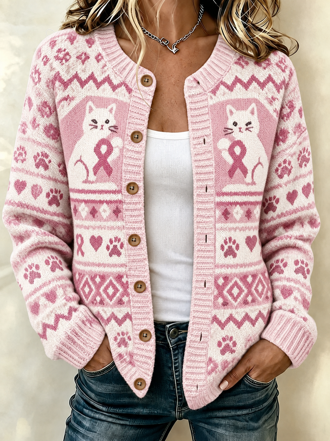 Kvinnors bröstcancer cardigan
