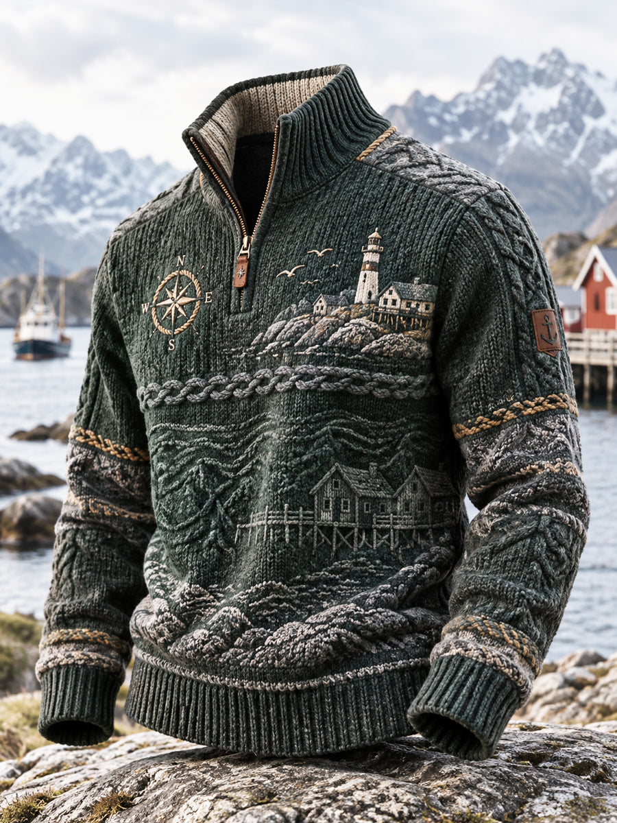 Retro nordisk kustkultur övriga sweatshirt med dragkedja