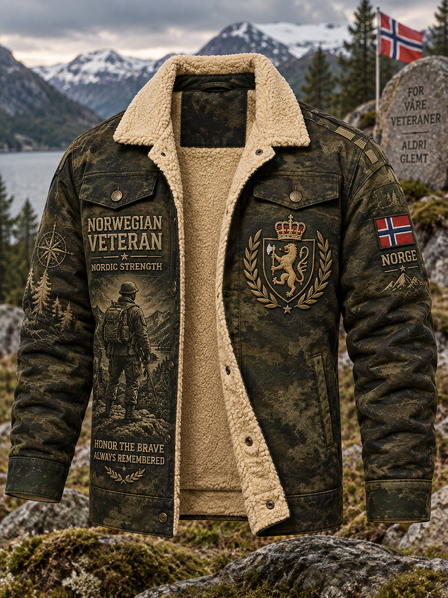 Mäns fleece-lined jacka med militär veteran minnesmärke