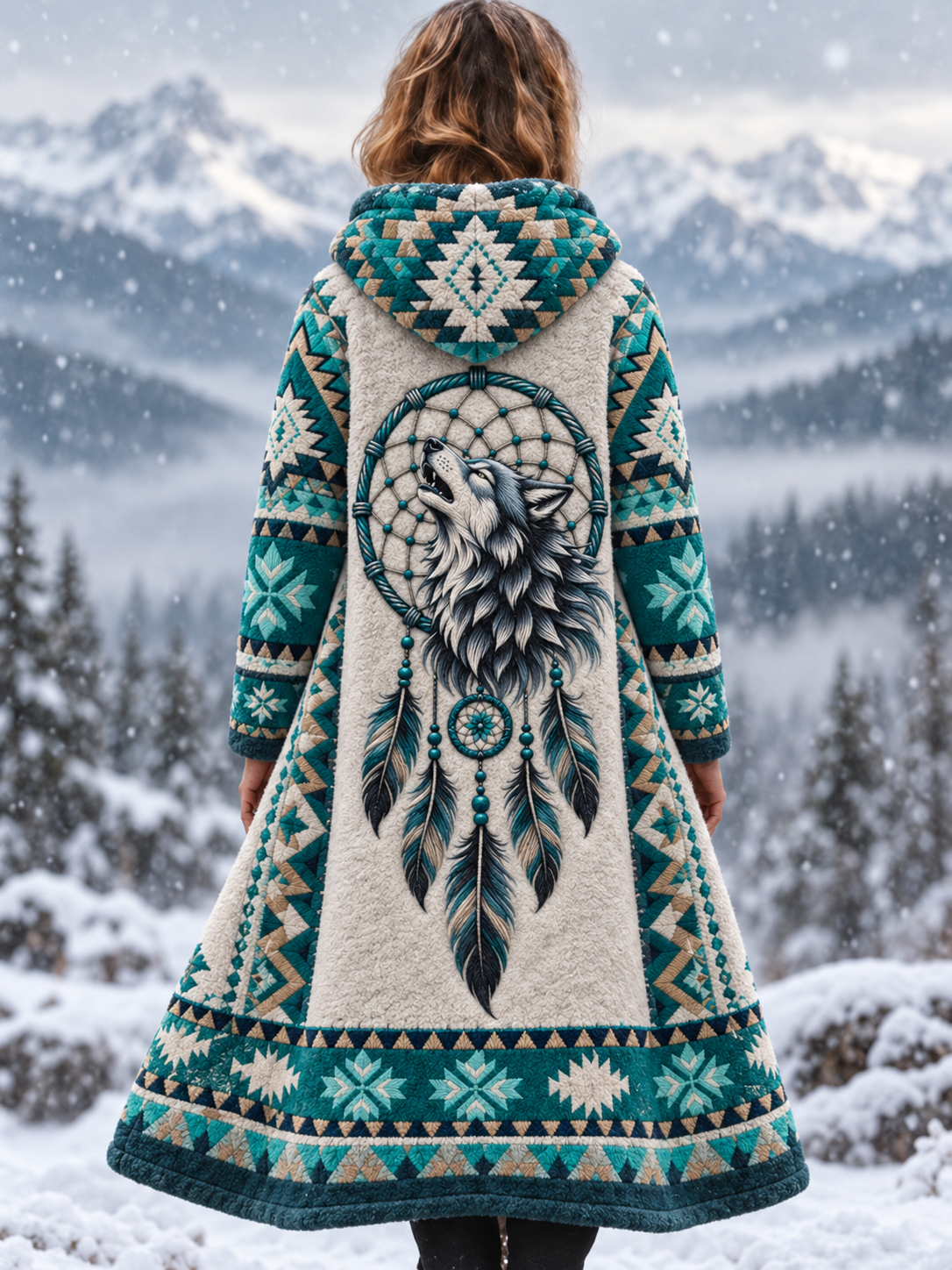 Kvinnors Vintage Viking djur Aztec Style Flannel Jacka
