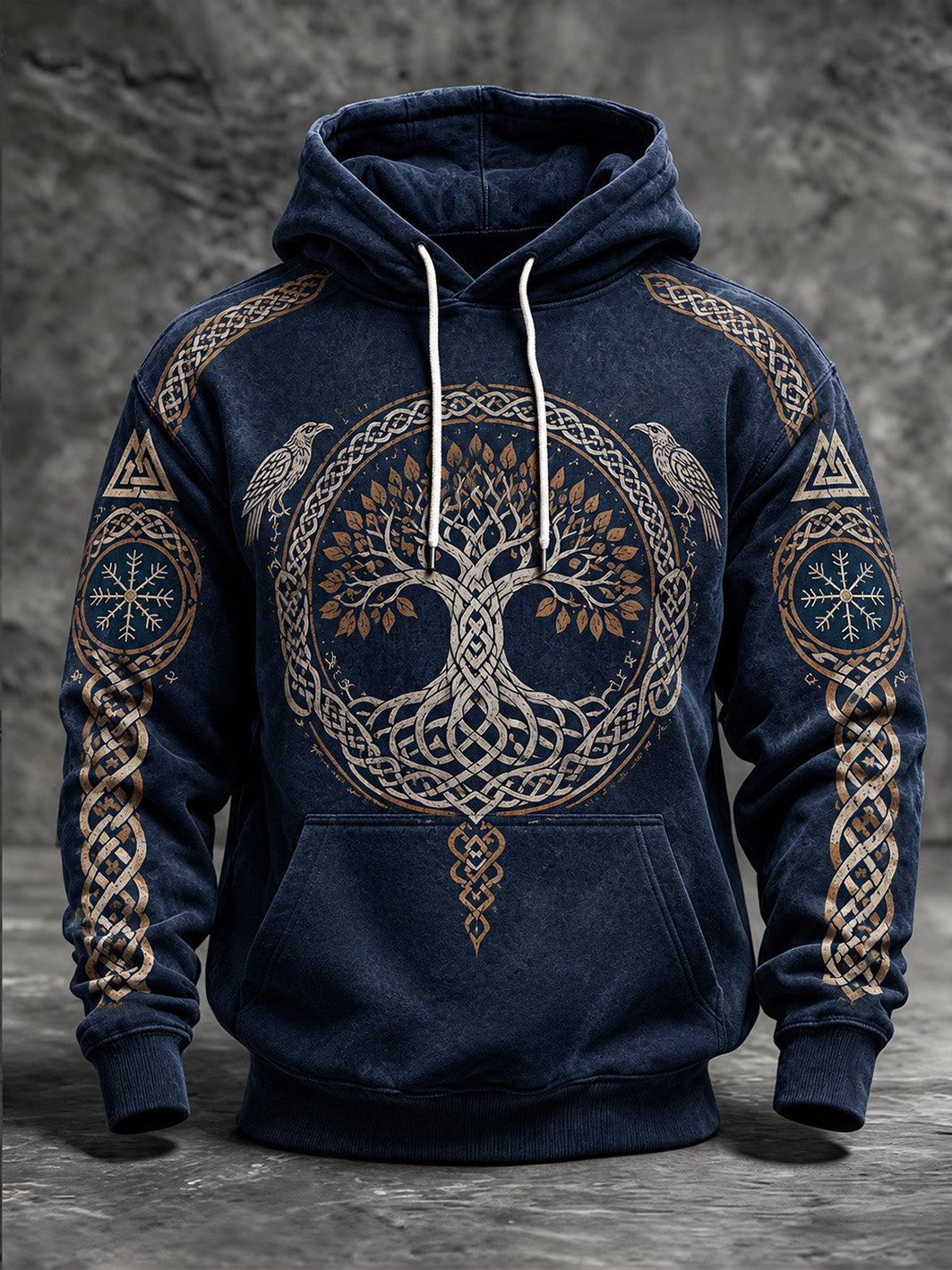 Mäns Retro Viking-stil liv träd mönster Skriv ut Casual Hoodie.
