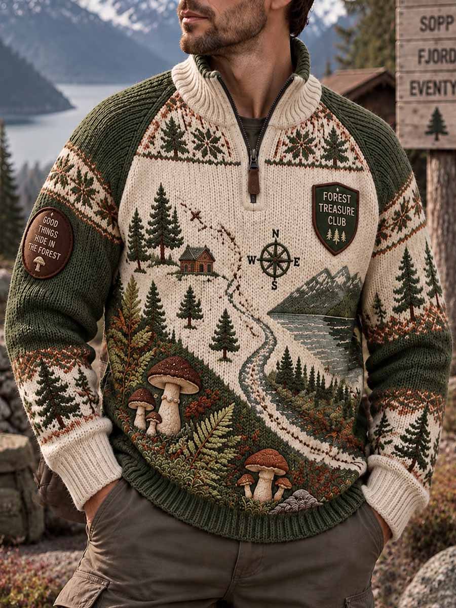 Mäns Vintage Forest Treasure Jakt Svamp säsong Mönster Skriv ut Sweatshirt