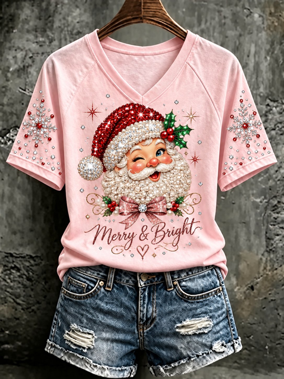 Kvinnors jul V-hals Off-axel Kort ärm T-shirt