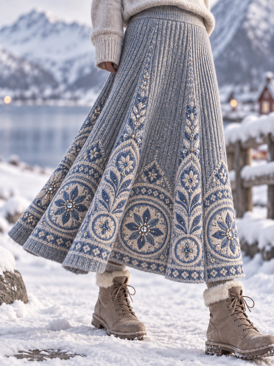 Dams Retro Nordisk Blommig Artistisk Halvcirkelformad Kjol