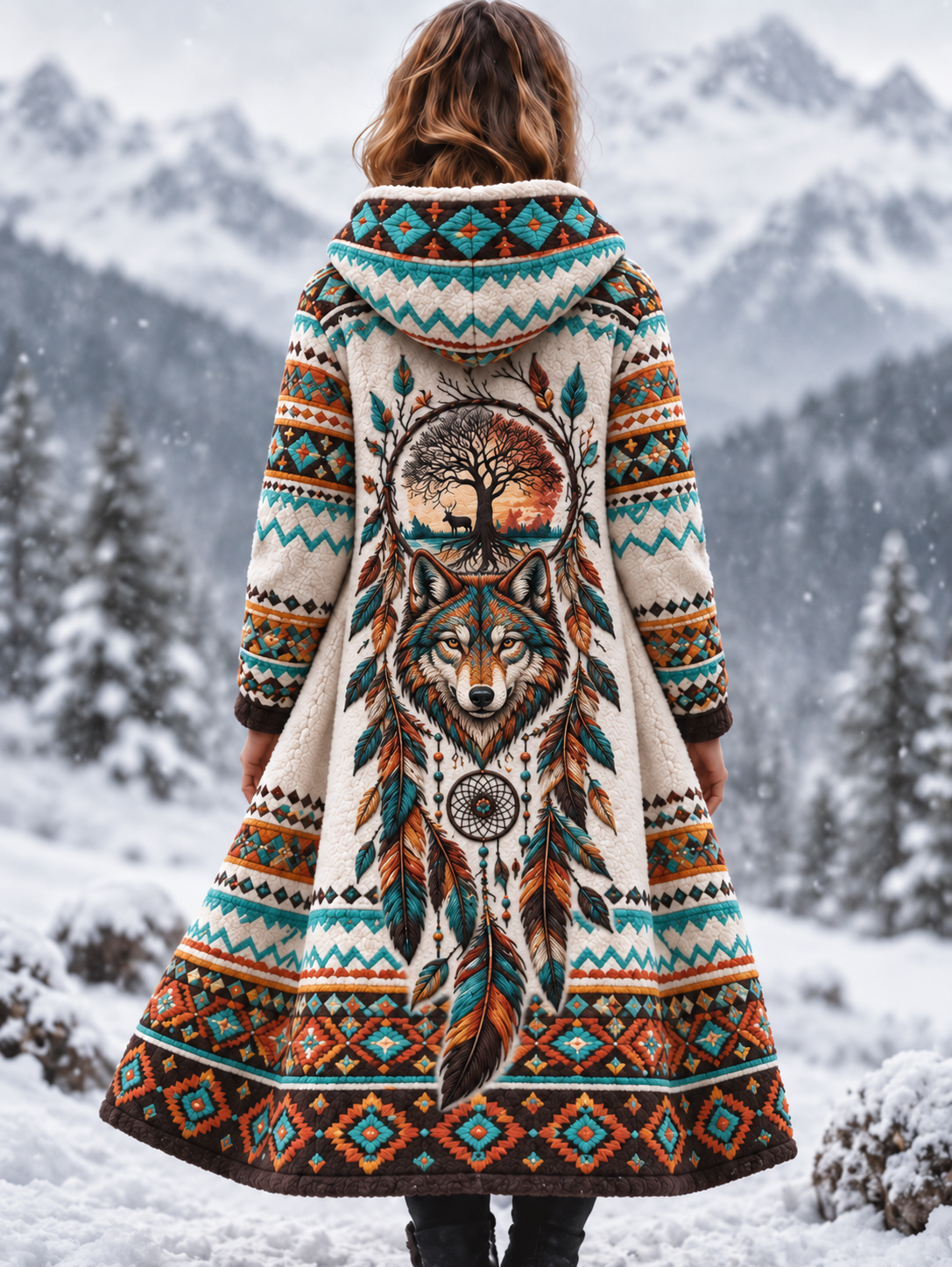 Damernas vintage vikingullshuvud aztekisk tjock flanelljacka