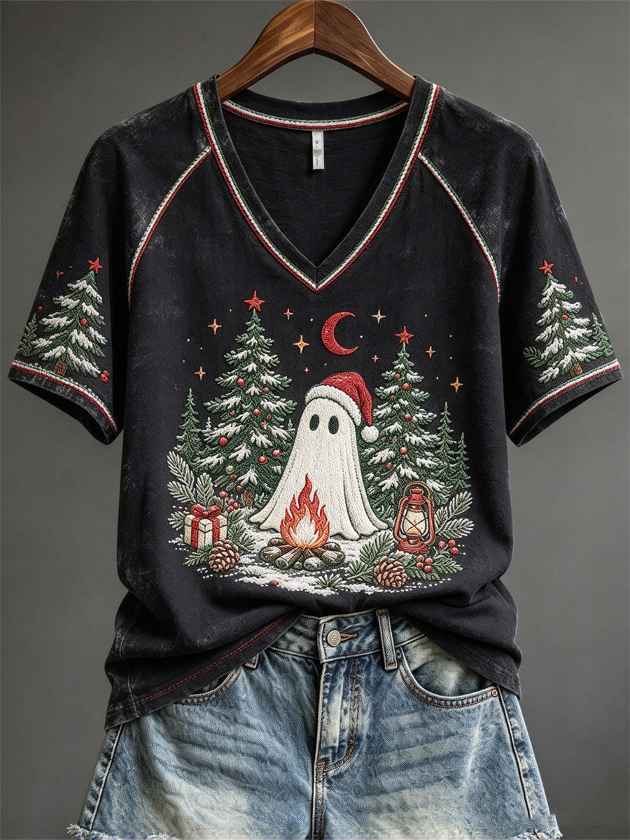 Kvinnors jul Ghost Forest Camping Skriv ut kortärmad t-shirta